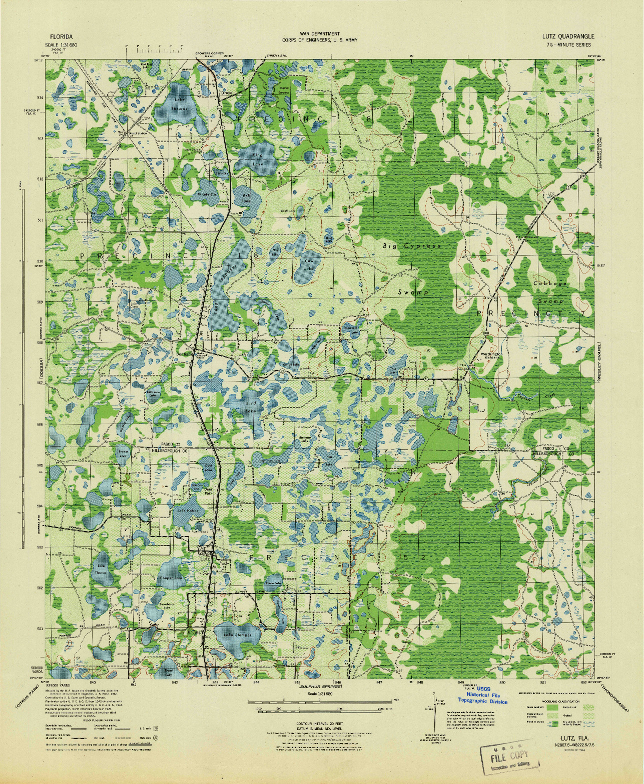 USGS 1:31680-SCALE QUADRANGLE FOR LUTZ, FL 1944