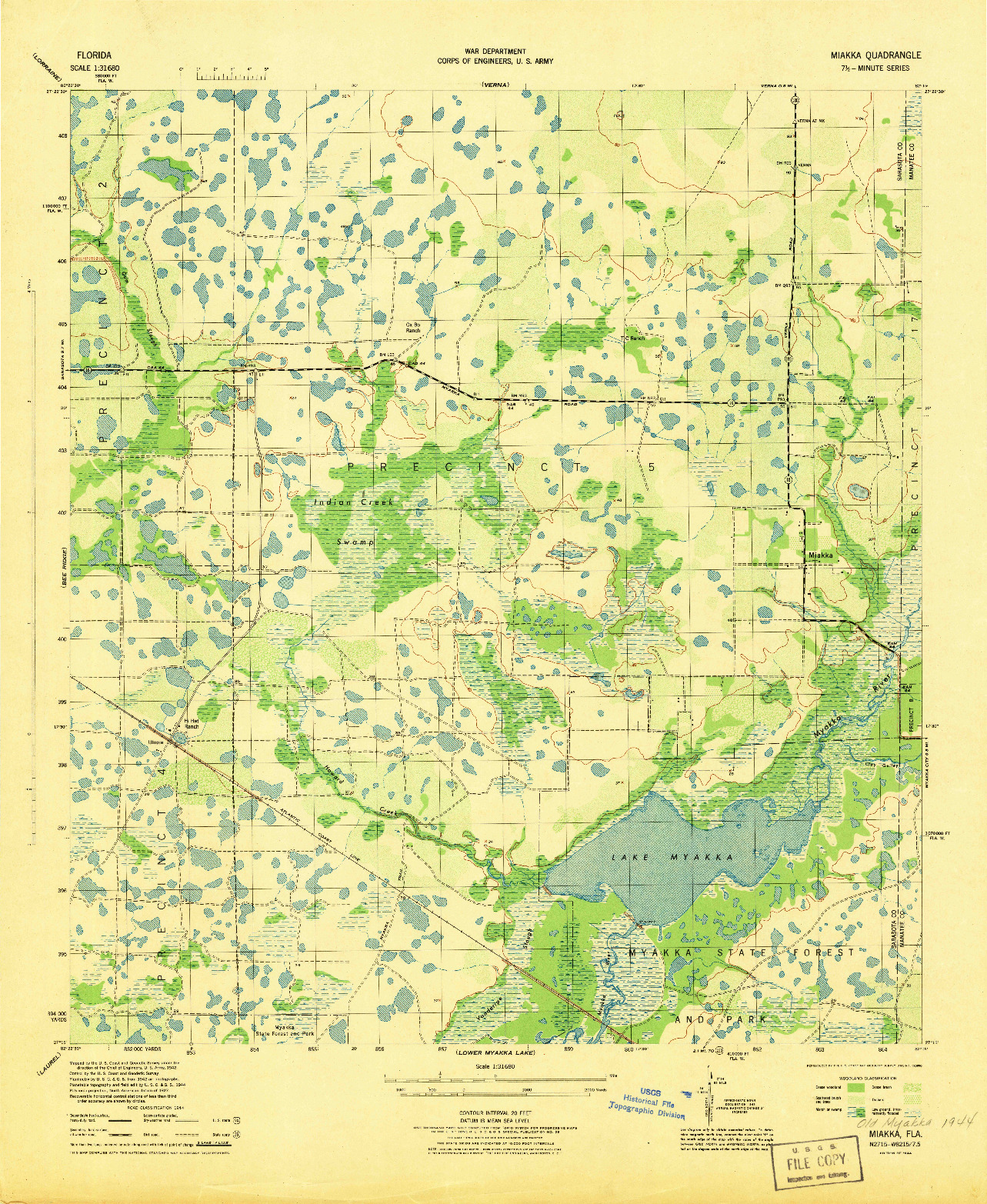 USGS 1:31680-SCALE QUADRANGLE FOR MIAKKA, FL 1944