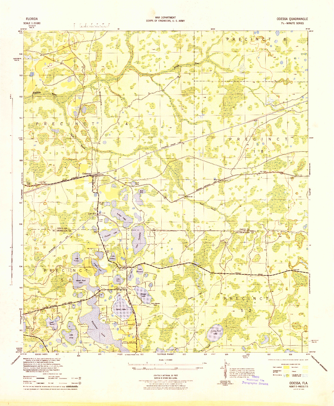 USGS 1:31680-SCALE QUADRANGLE FOR ODESSA, FL 1944