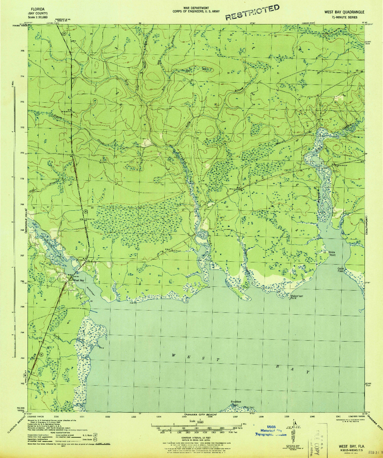 USGS 1:31680-SCALE QUADRANGLE FOR WEST BAY, FL 1944