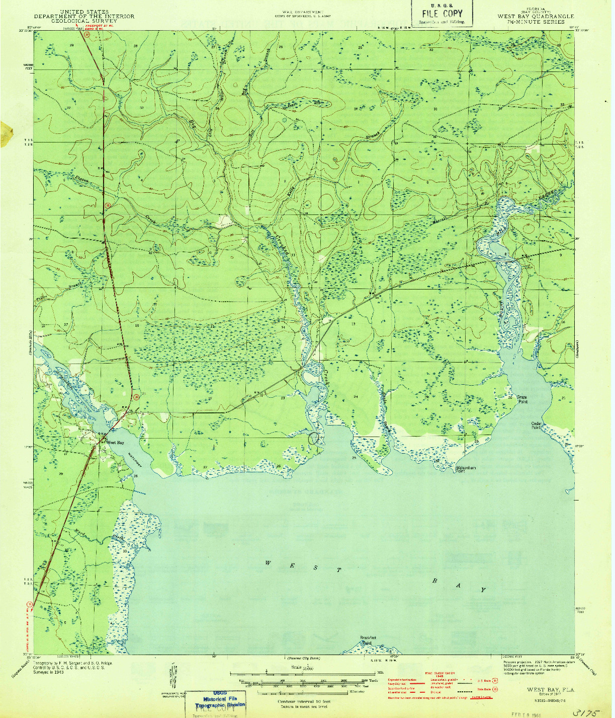 USGS 1:31680-SCALE QUADRANGLE FOR WEST BAY, FL 1944