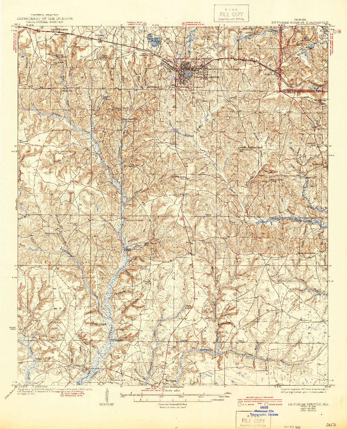 USGS 1:62500-SCALE QUADRANGLE FOR DE FUNIAK SPRINGS, FL 1938