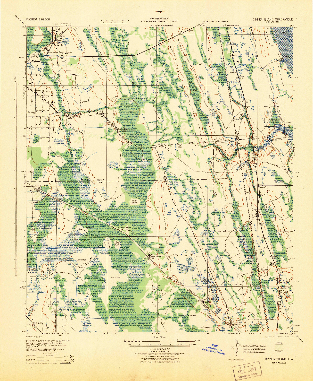 USGS 1:62500-SCALE QUADRANGLE FOR DINNER ISLAND, FL 1944