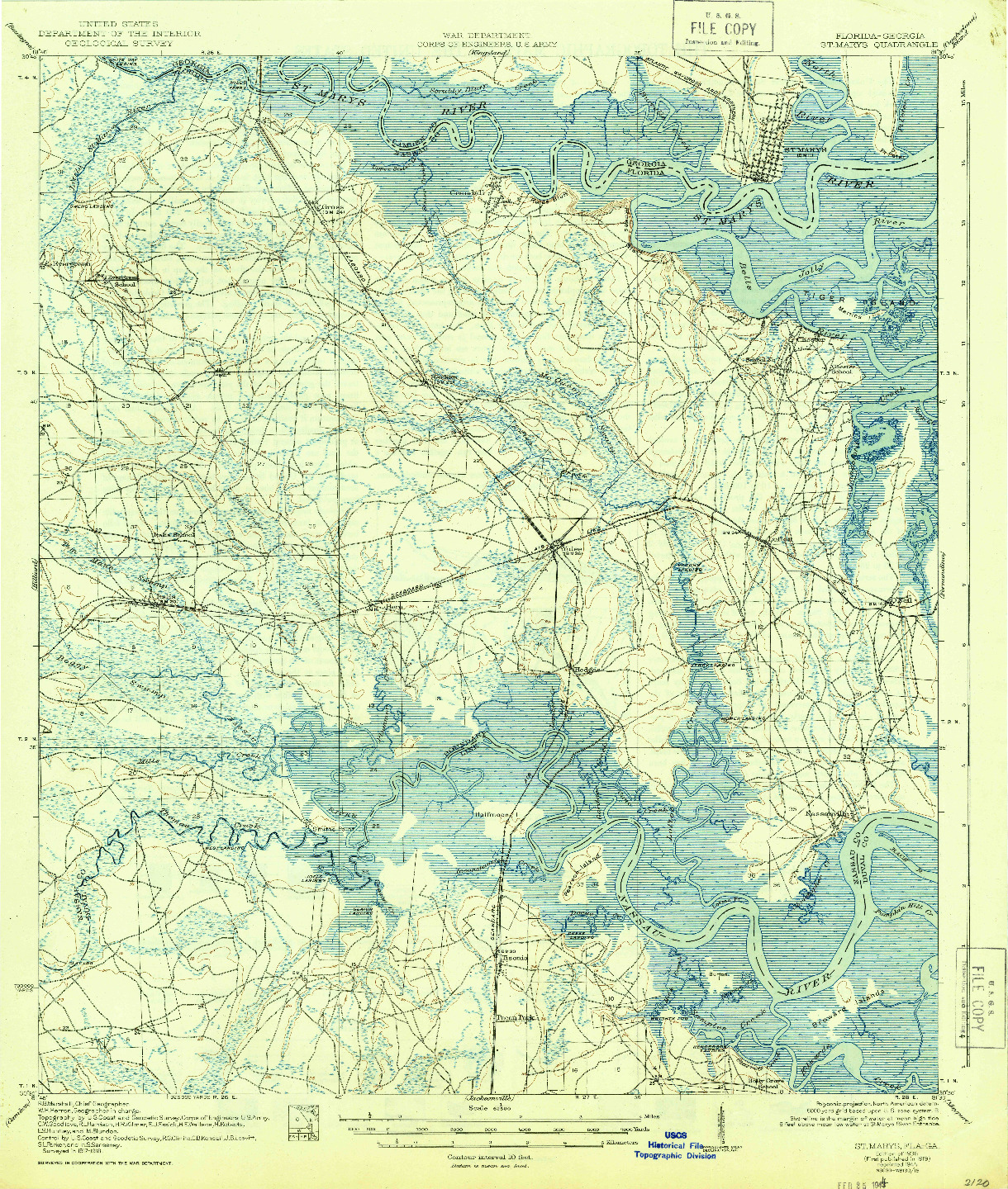 USGS 1:62500-SCALE QUADRANGLE FOR ST MARYS, FL 1919