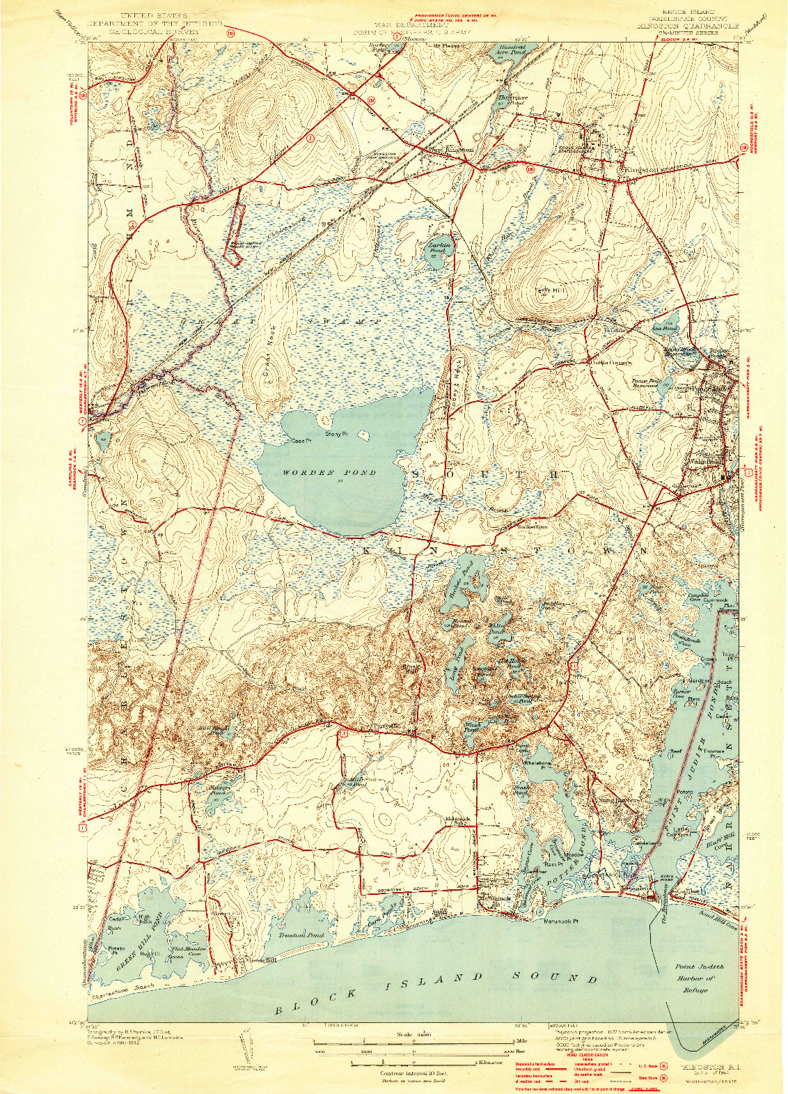 USGS 1:31680-SCALE QUADRANGLE FOR KINGSTON, RI 1944