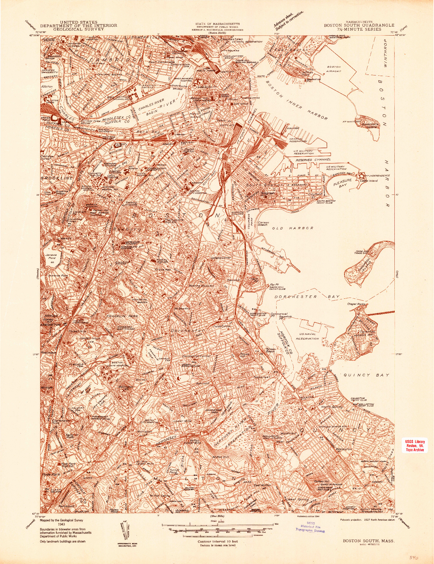 USGS 1:24000-SCALE QUADRANGLE FOR BOSTON SOUTH, MA 1944