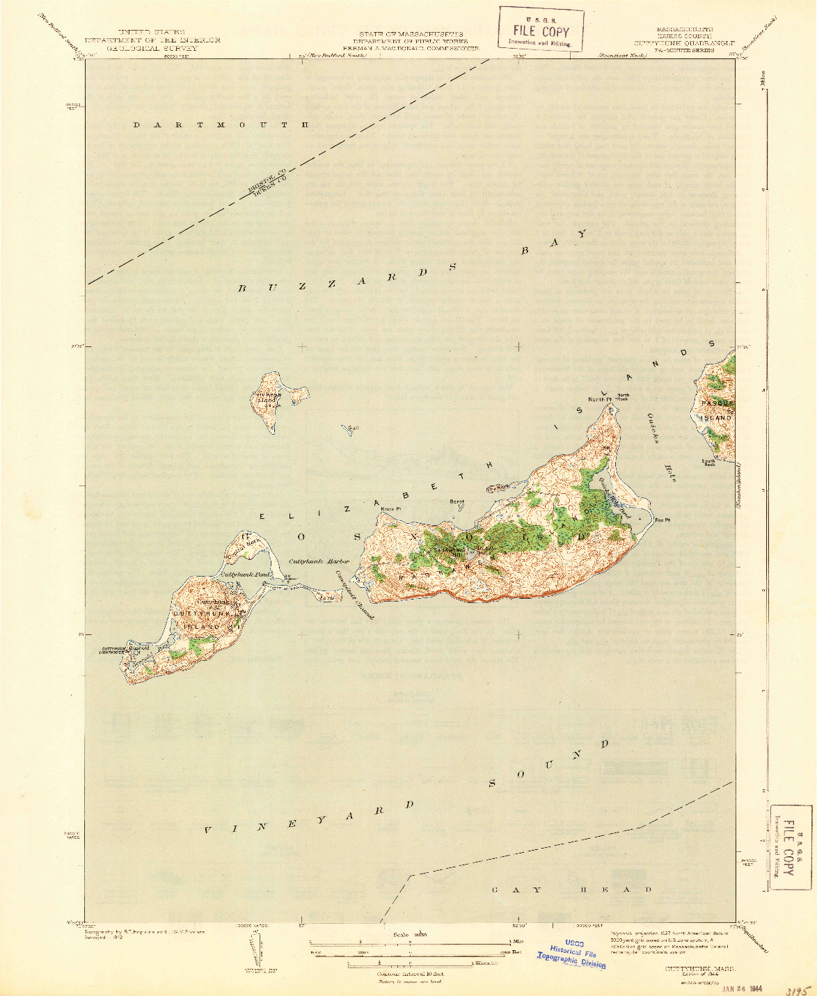 USGS 1:31680-SCALE QUADRANGLE FOR CUTTYHUNK, MA 1944