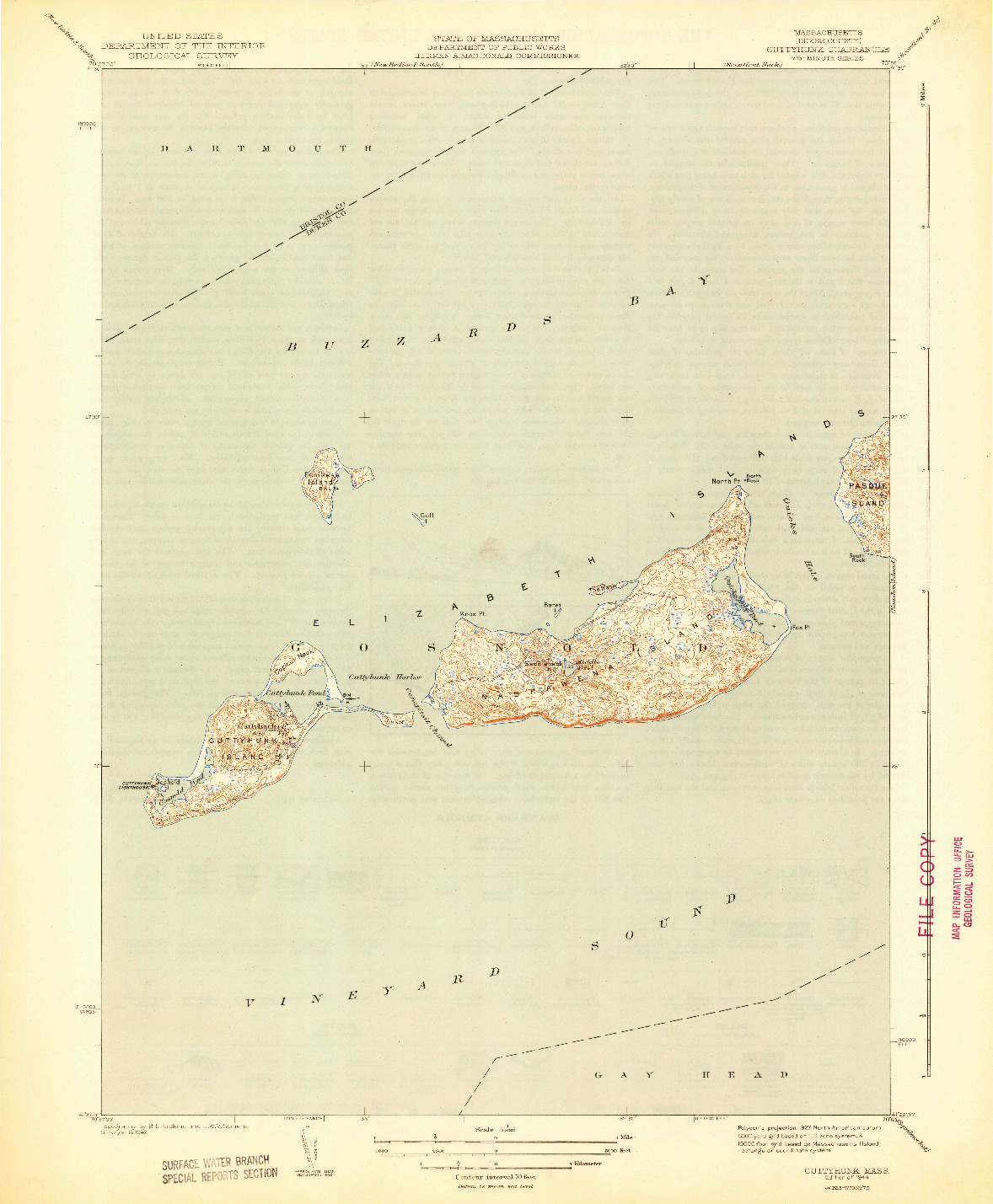 USGS 1:31680-SCALE QUADRANGLE FOR CUTTYHUNK, MA 1944