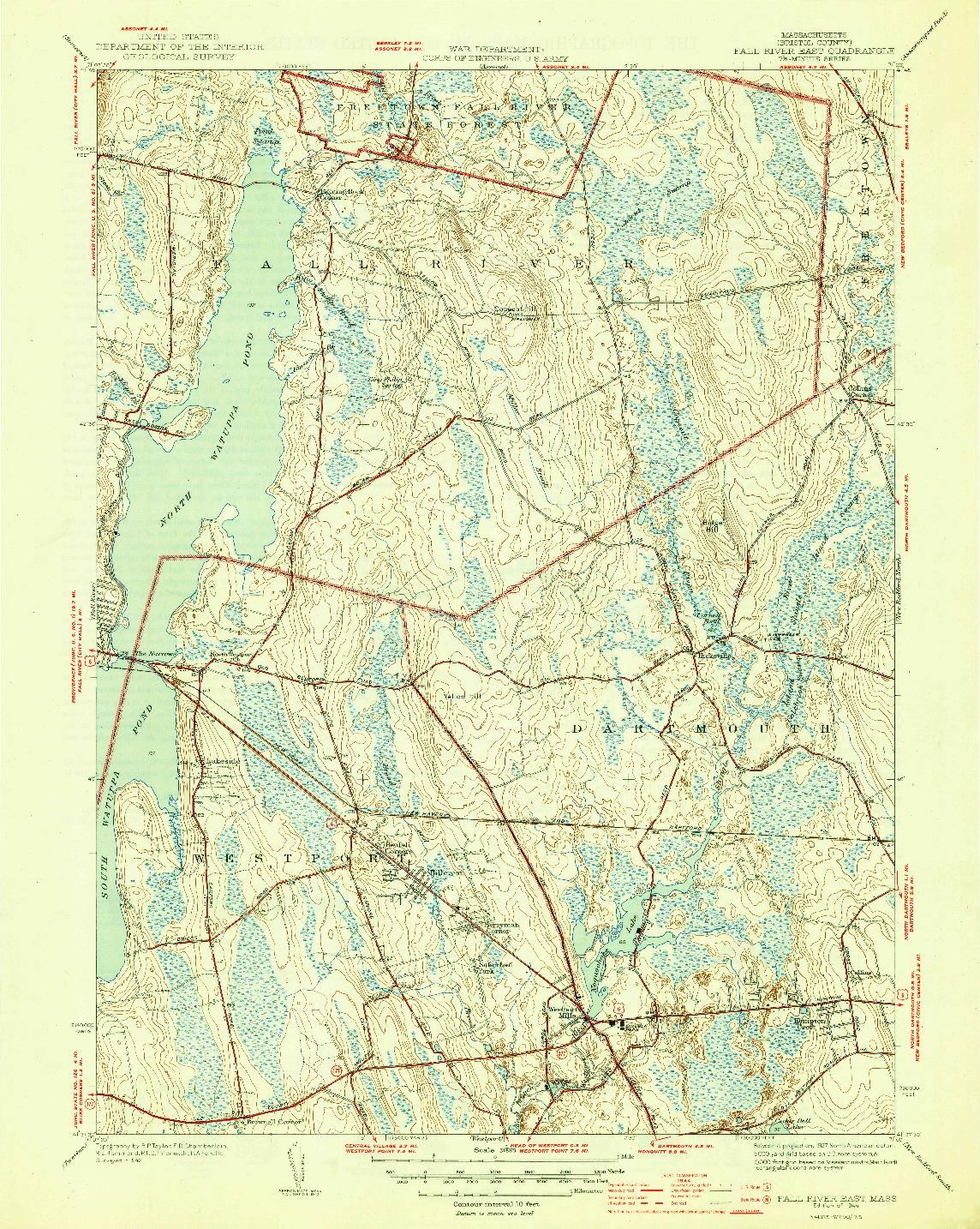 USGS 1:31680-SCALE QUADRANGLE FOR FALL RIVER EAST, MA 1944