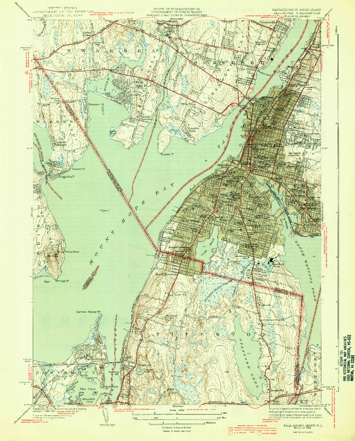 USGS 1:31680-SCALE QUADRANGLE FOR FALL RIVER, MA 1944