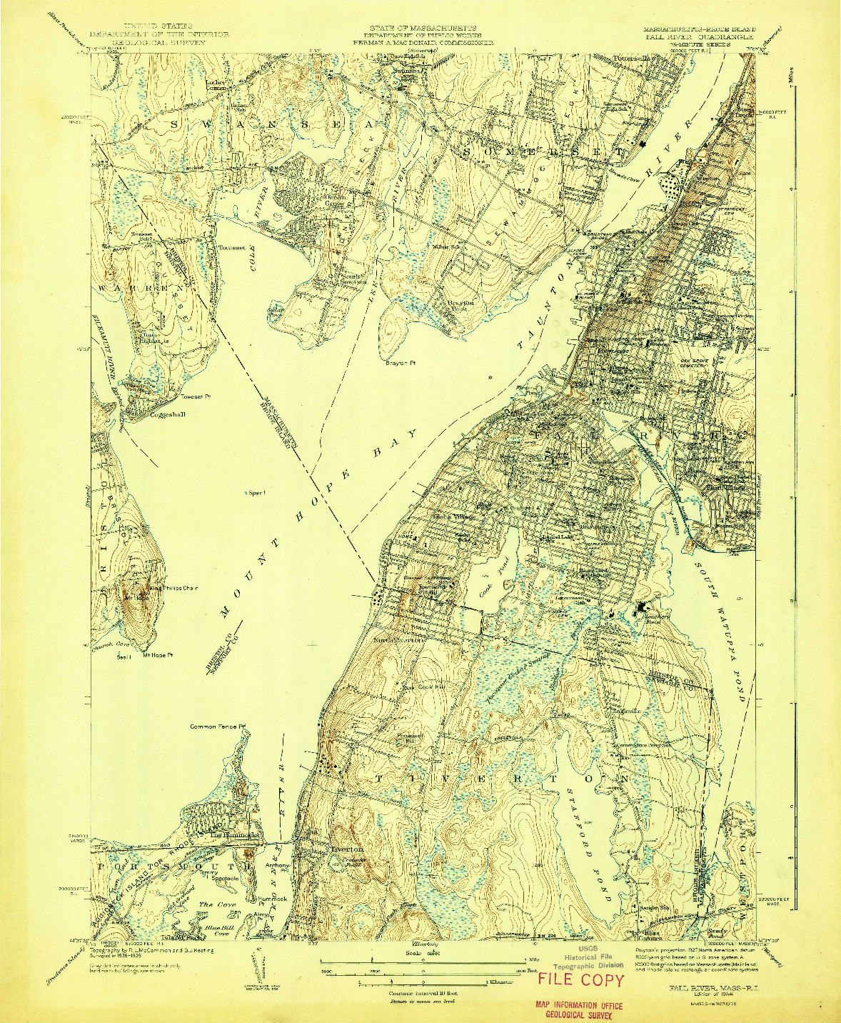 USGS 1:31680-SCALE QUADRANGLE FOR FALL RIVER, MA 1944