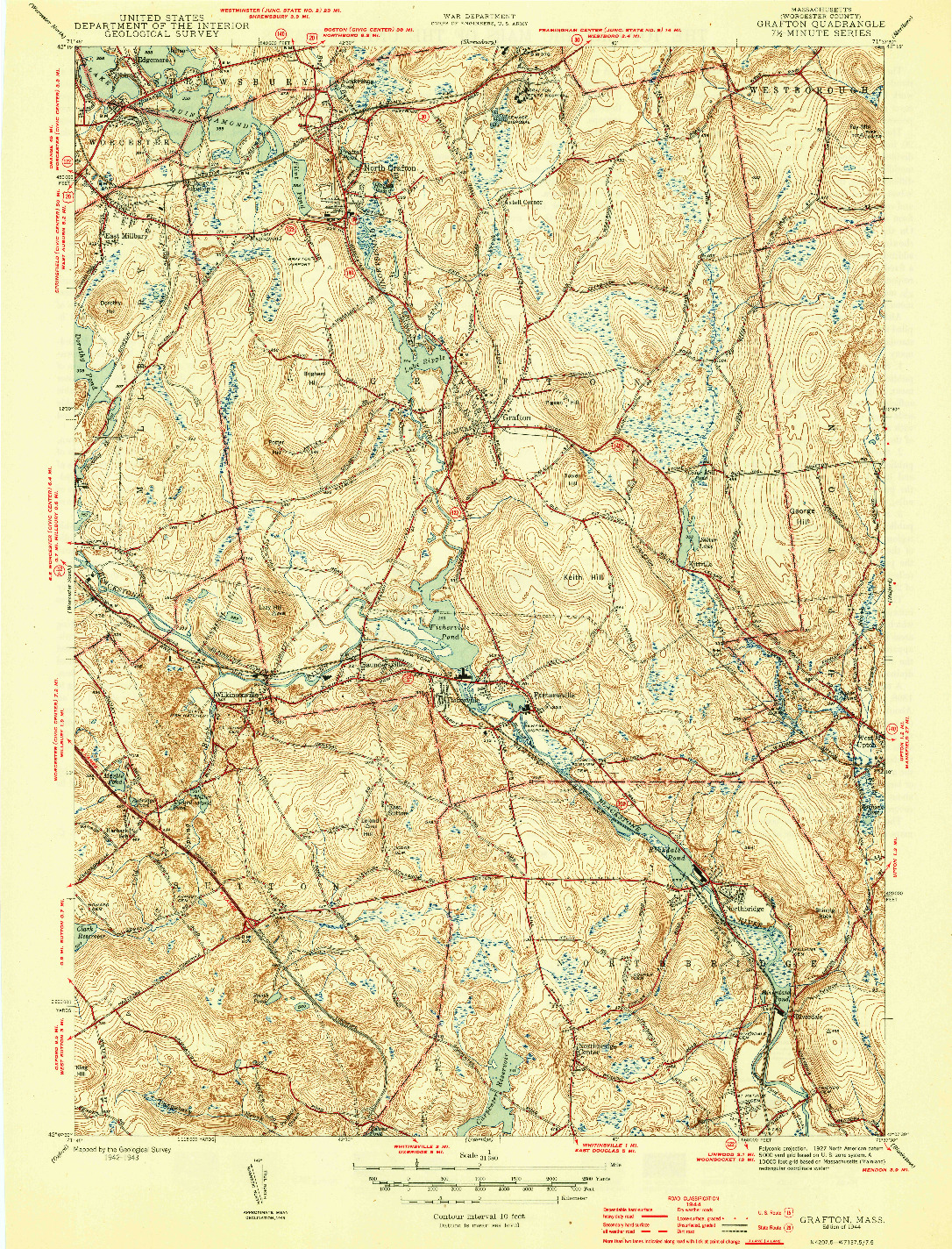 USGS 1:31680-SCALE QUADRANGLE FOR GRAFTON, MA 1944