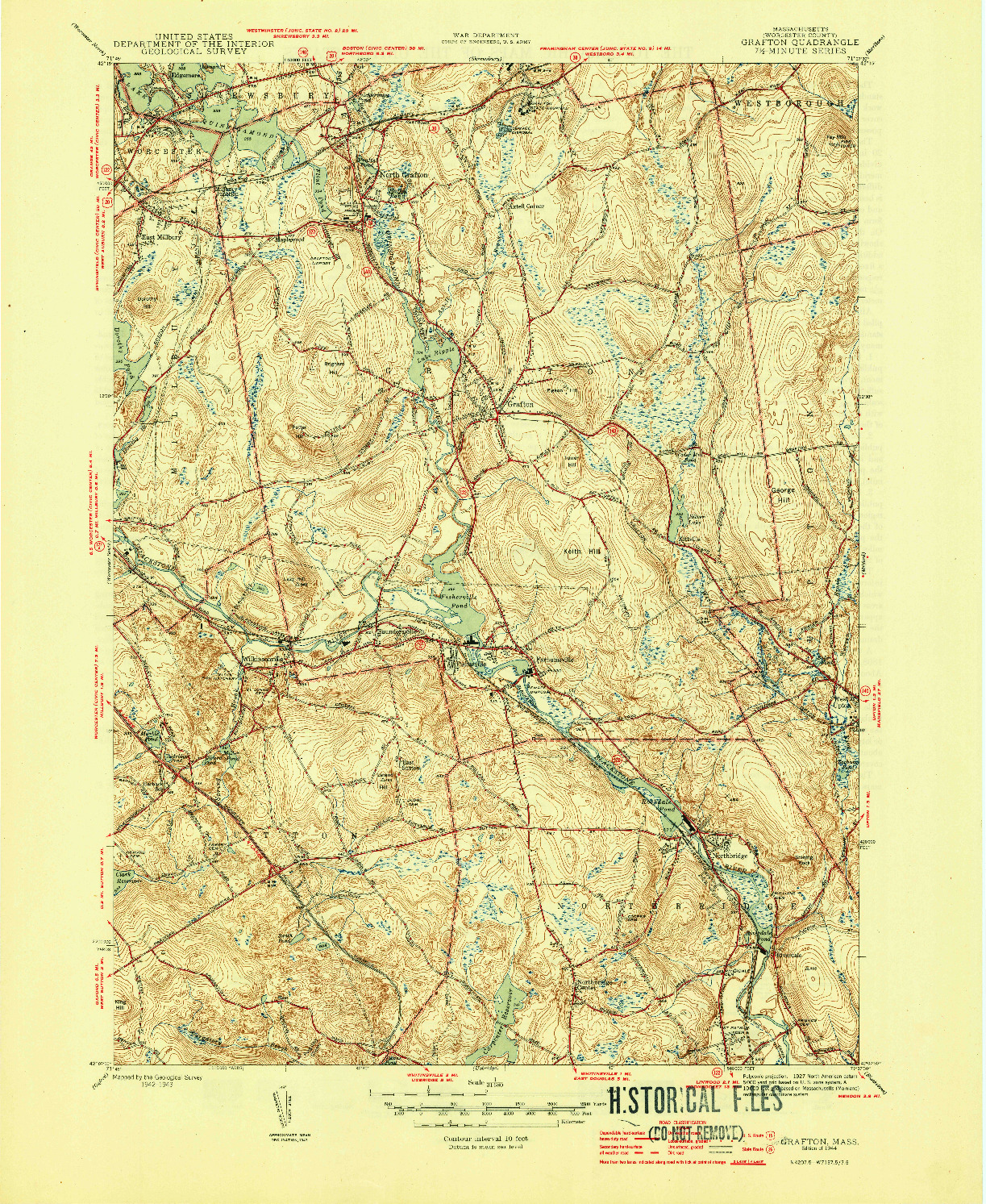 USGS 1:31680-SCALE QUADRANGLE FOR GRAFTON, MA 1944