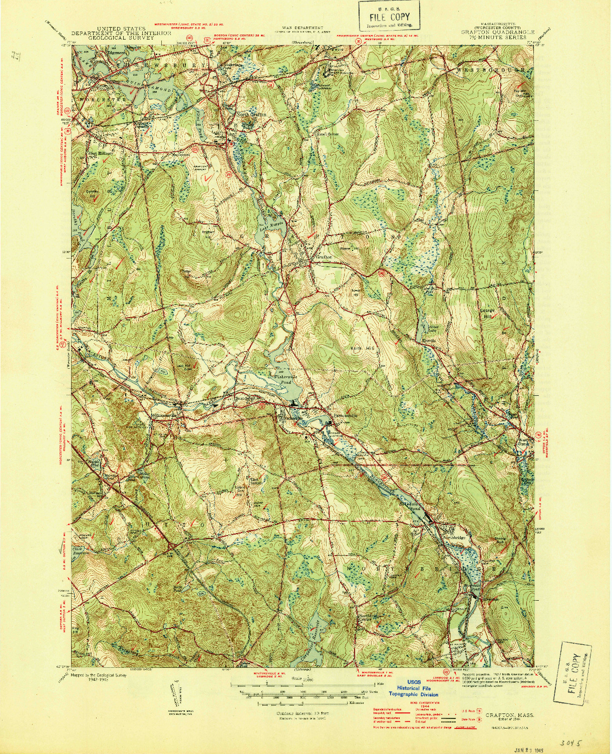 USGS 1:31680-SCALE QUADRANGLE FOR GRAFTON, MA 1944