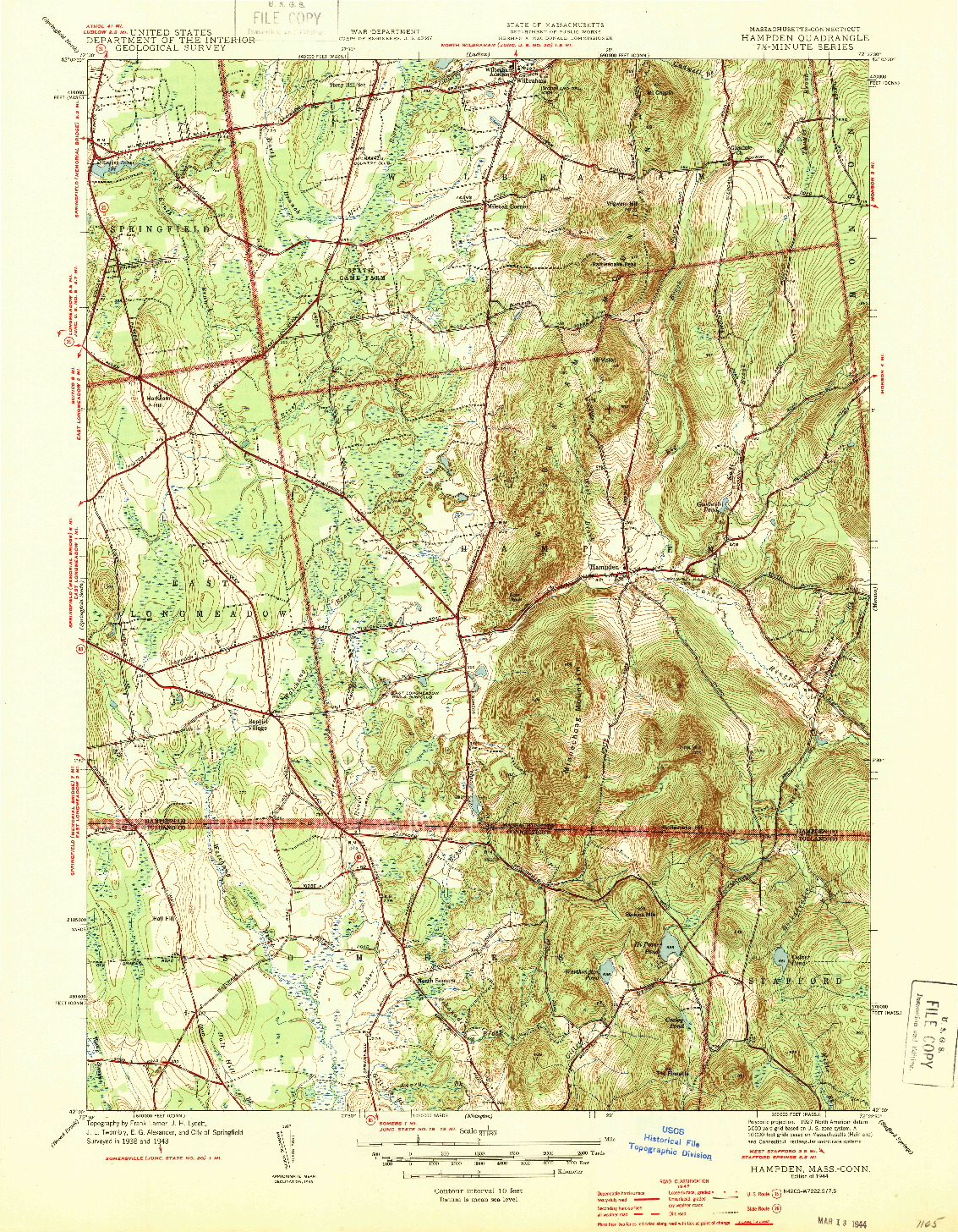 USGS 1:31680-SCALE QUADRANGLE FOR HAMPDEN, MA 1944