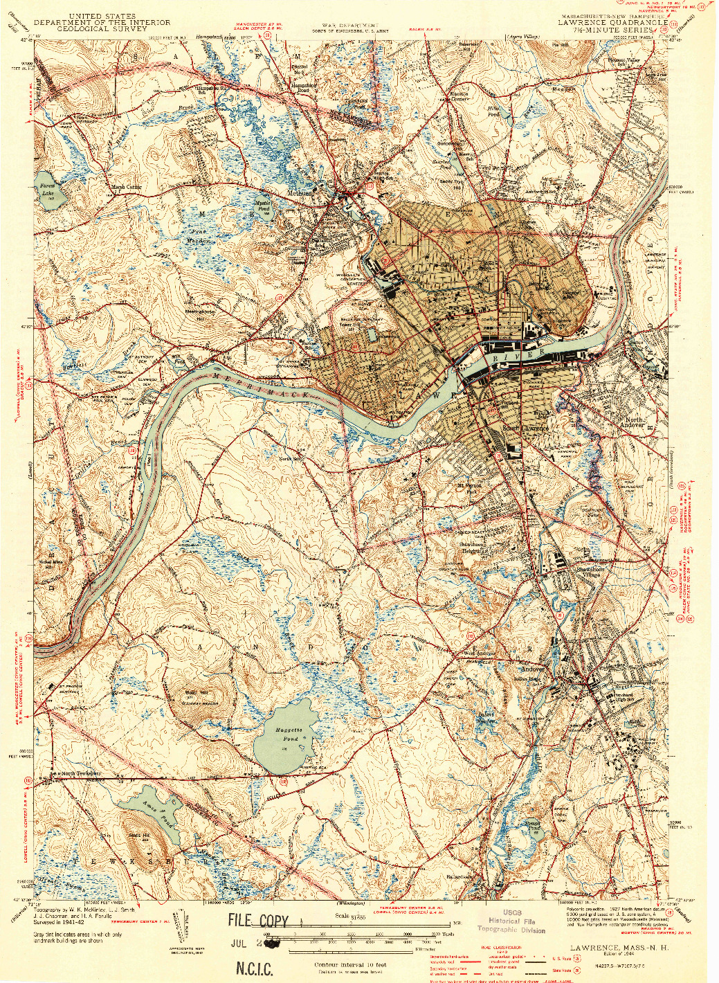 USGS 1:31680-SCALE QUADRANGLE FOR LAWRENCE, MA 1944