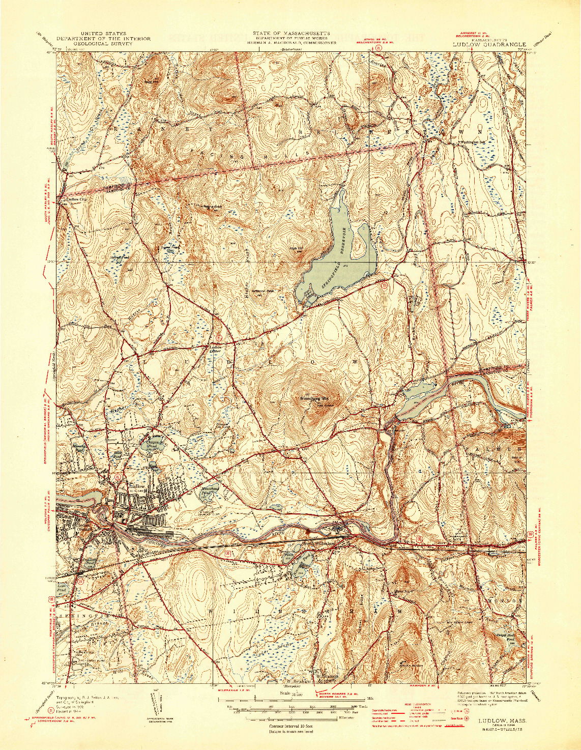 USGS 1:31680-SCALE QUADRANGLE FOR LUDLOW, MA 1944