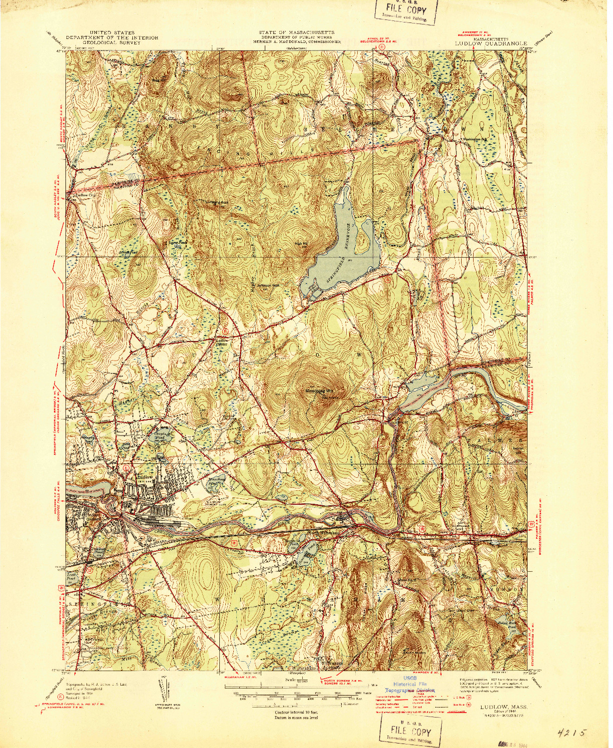 USGS 1:31680-SCALE QUADRANGLE FOR LUDLOW, MA 1944