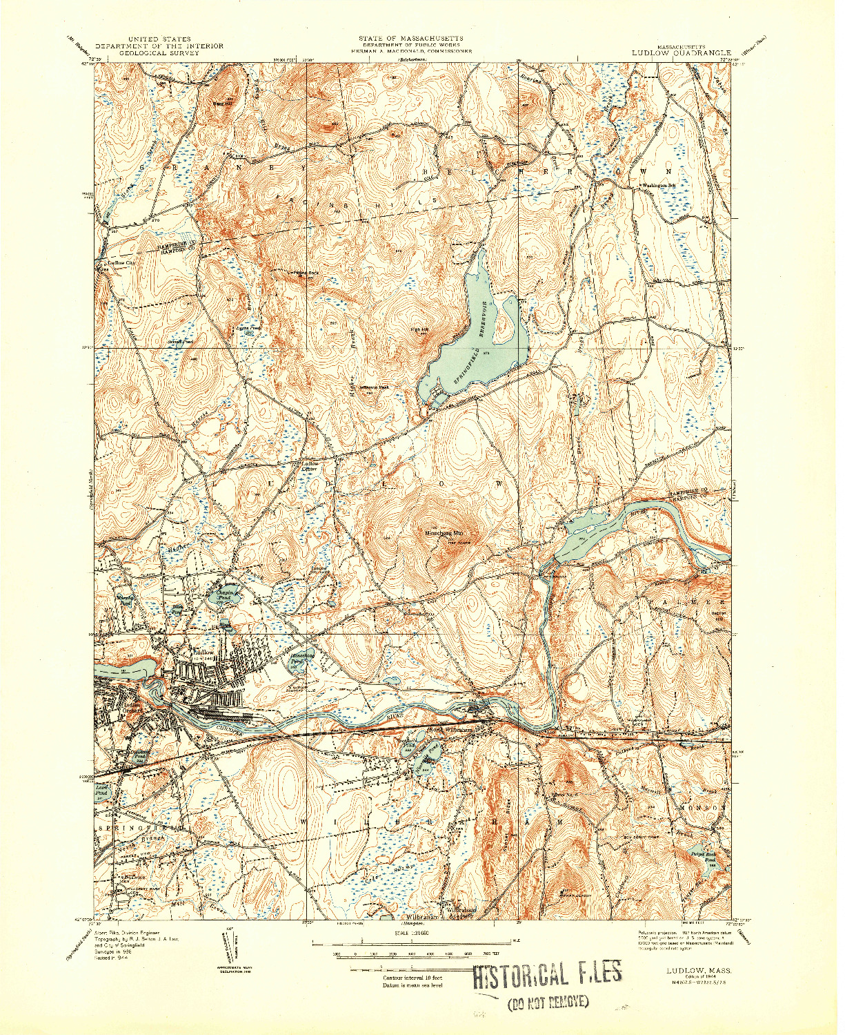 USGS 1:31680-SCALE QUADRANGLE FOR LUDLOW, MA 1944