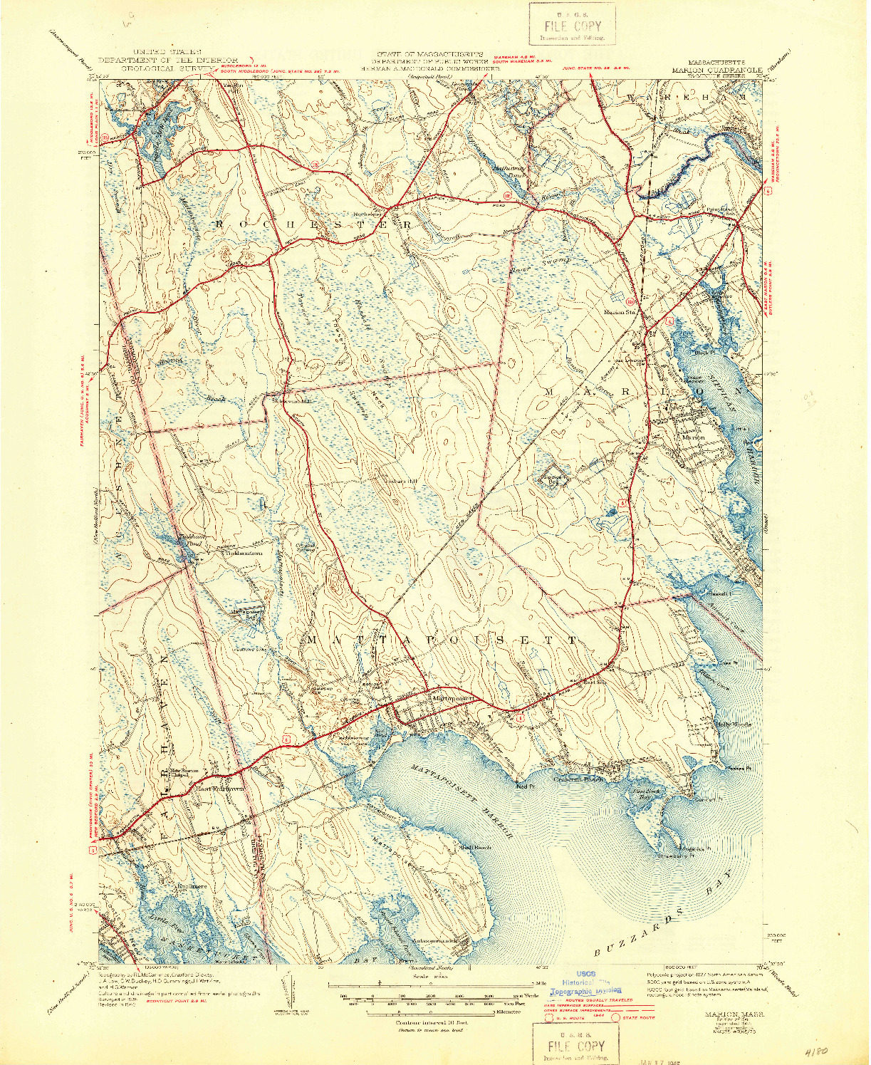 USGS 1:31680-SCALE QUADRANGLE FOR MARION, MA 1941