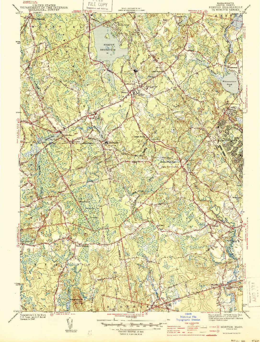 USGS 1:31680-SCALE QUADRANGLE FOR NORTON, MA 1944