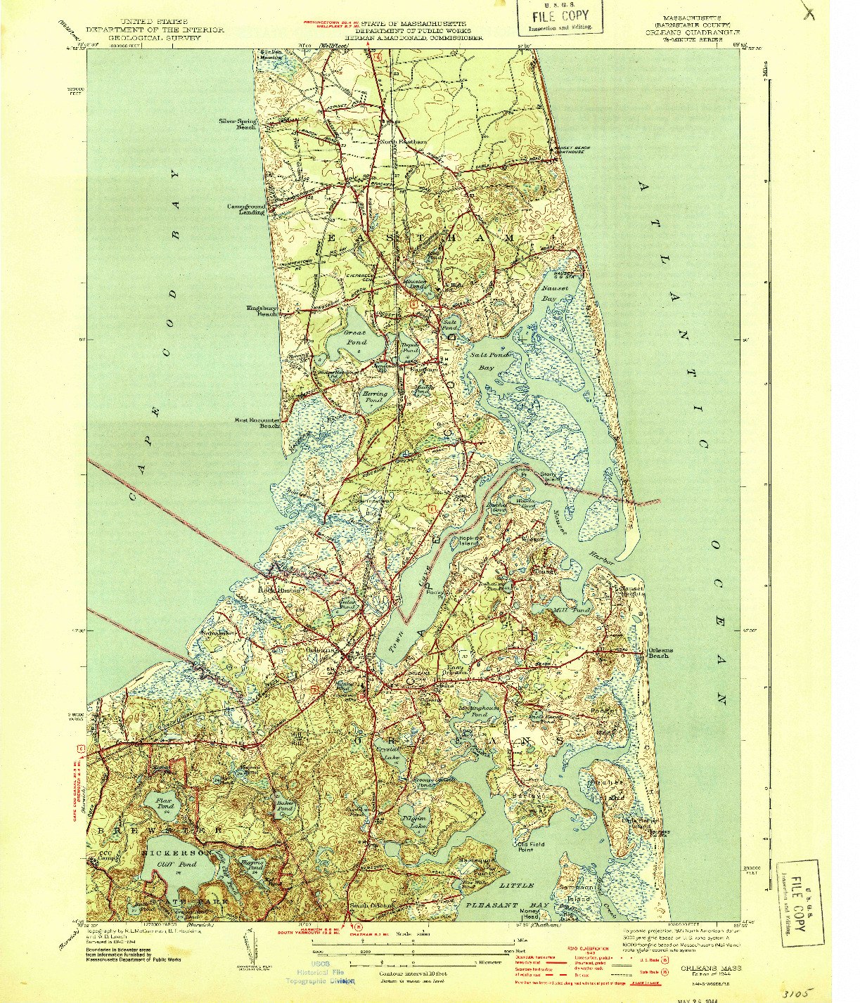 USGS 1:31680-SCALE QUADRANGLE FOR ORLEANS, MA 1944