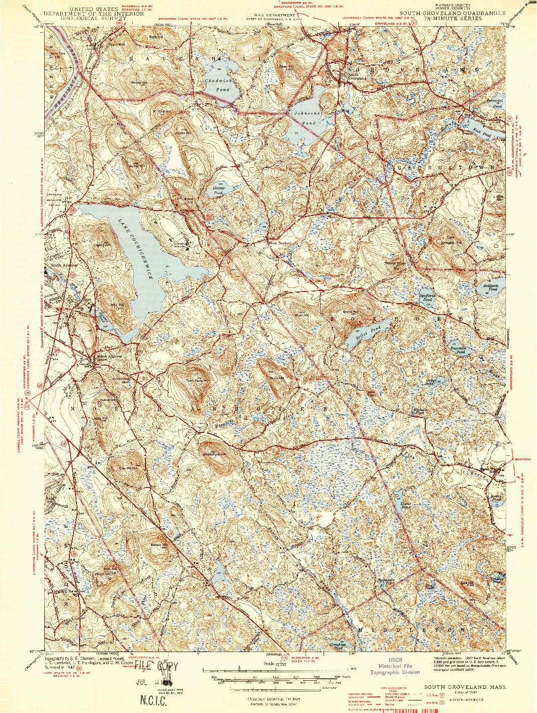 USGS 1:31680-SCALE QUADRANGLE FOR SOUTH GROVELAND, MA 1944
