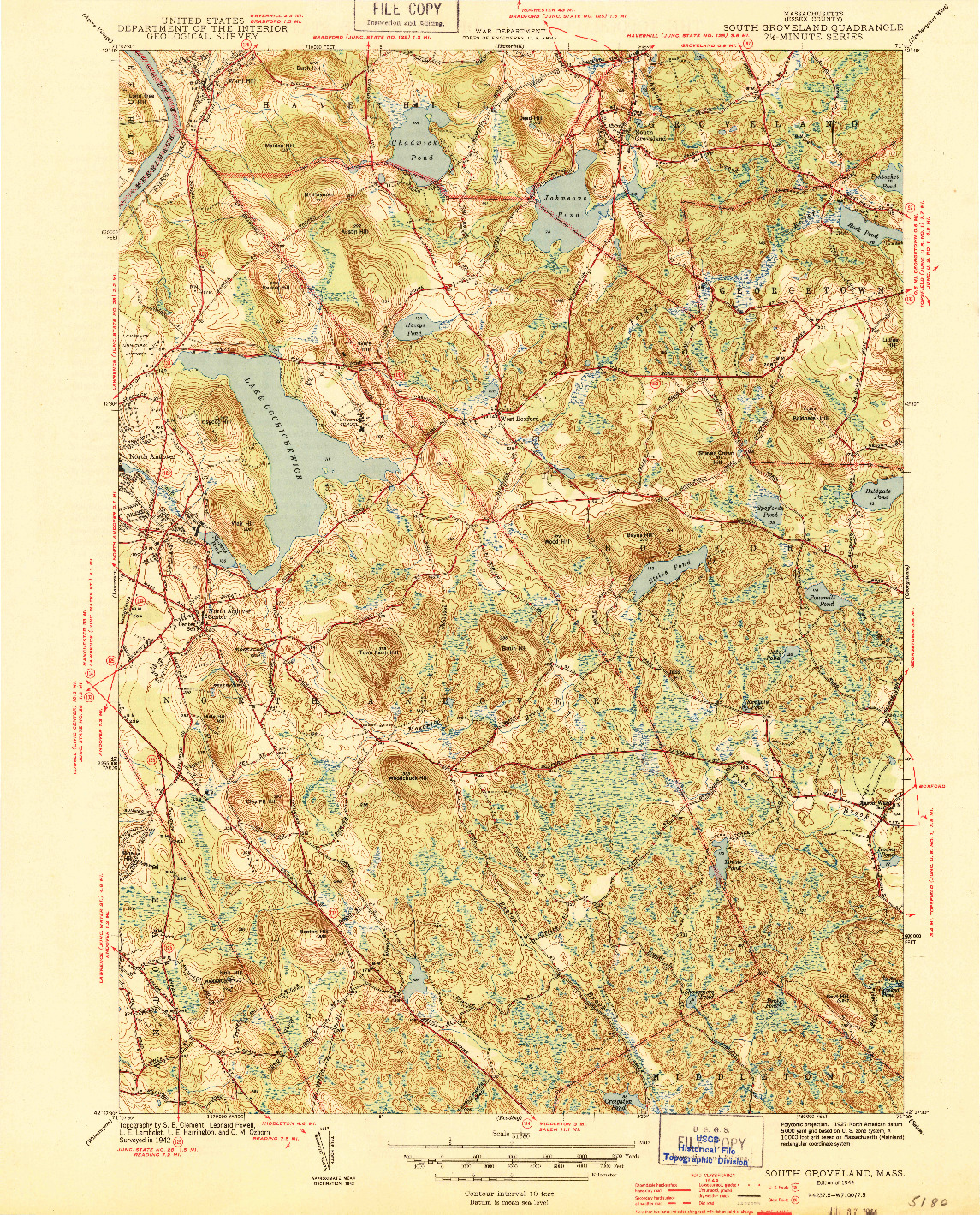 USGS 1:31680-SCALE QUADRANGLE FOR SOUTH GROVELAND, MA 1944