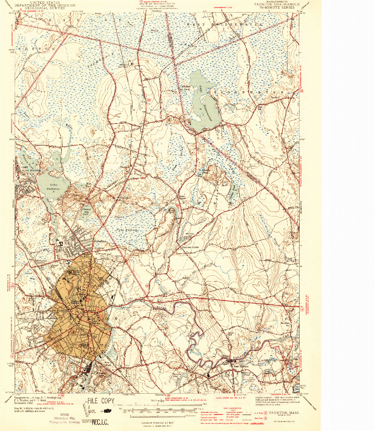 USGS 1:31680-SCALE QUADRANGLE FOR TAUNTON, MA 1944