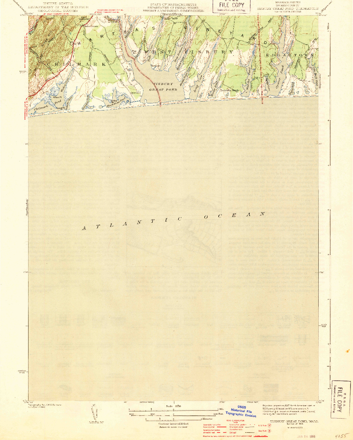 USGS 1:31680-SCALE QUADRANGLE FOR TISBURY GREAT POND, MA 1944