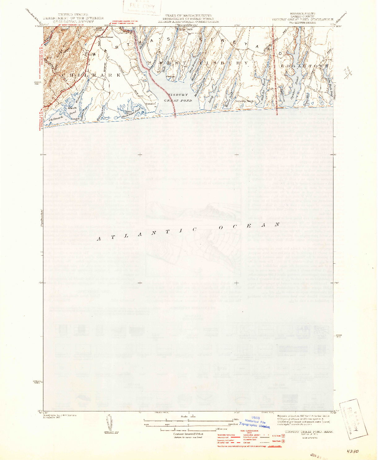 USGS 1:31680-SCALE QUADRANGLE FOR TISBURY GREAT POND, MA 1944