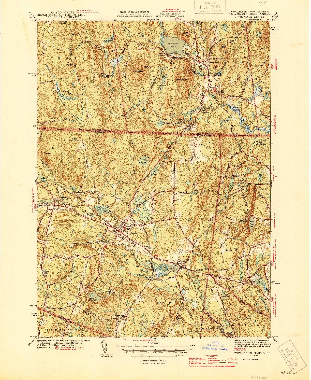 USGS 1:31680-SCALE QUADRANGLE FOR TOWNSEND, MA 1944