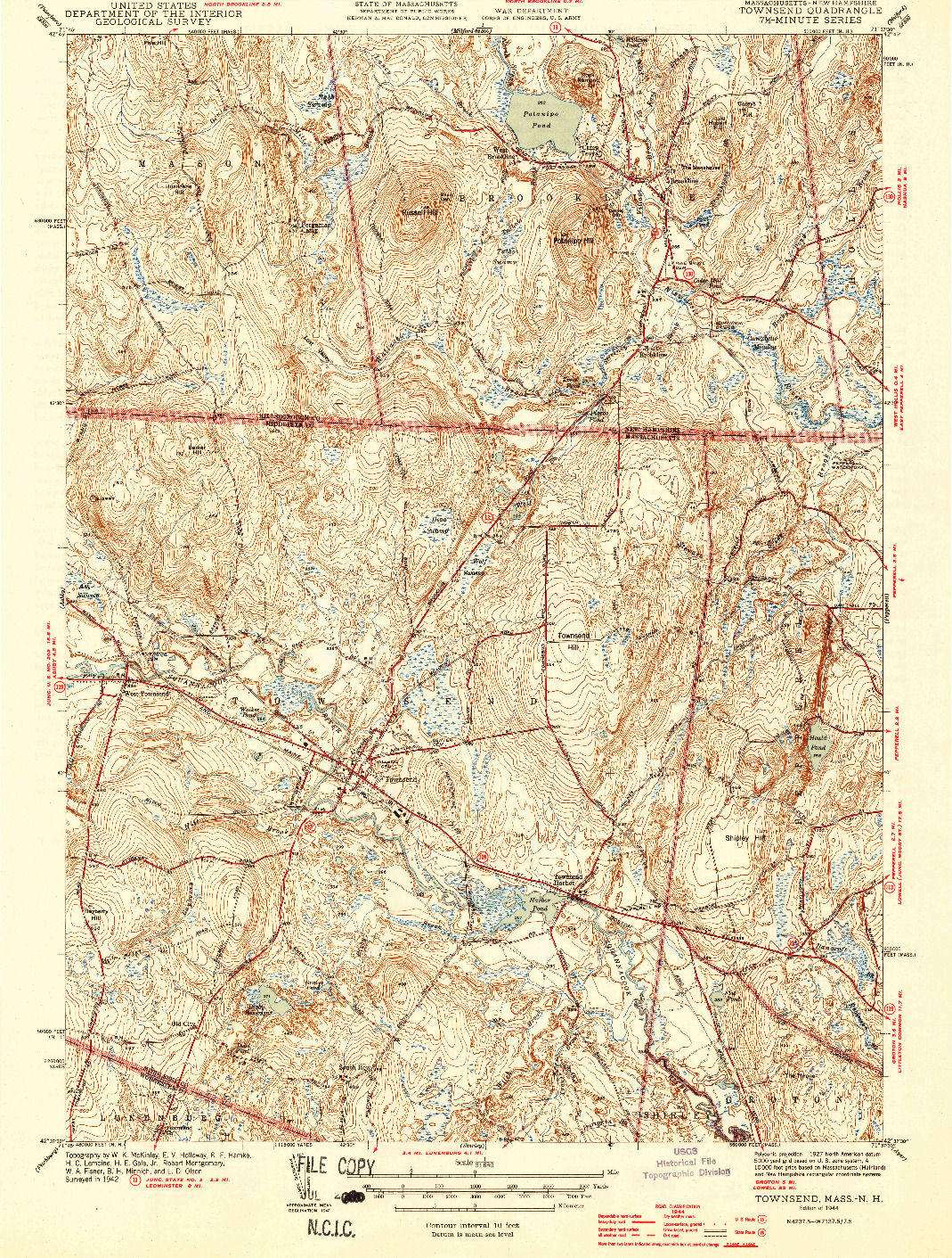 USGS 1:31680-SCALE QUADRANGLE FOR TOWNSEND, MA 1944