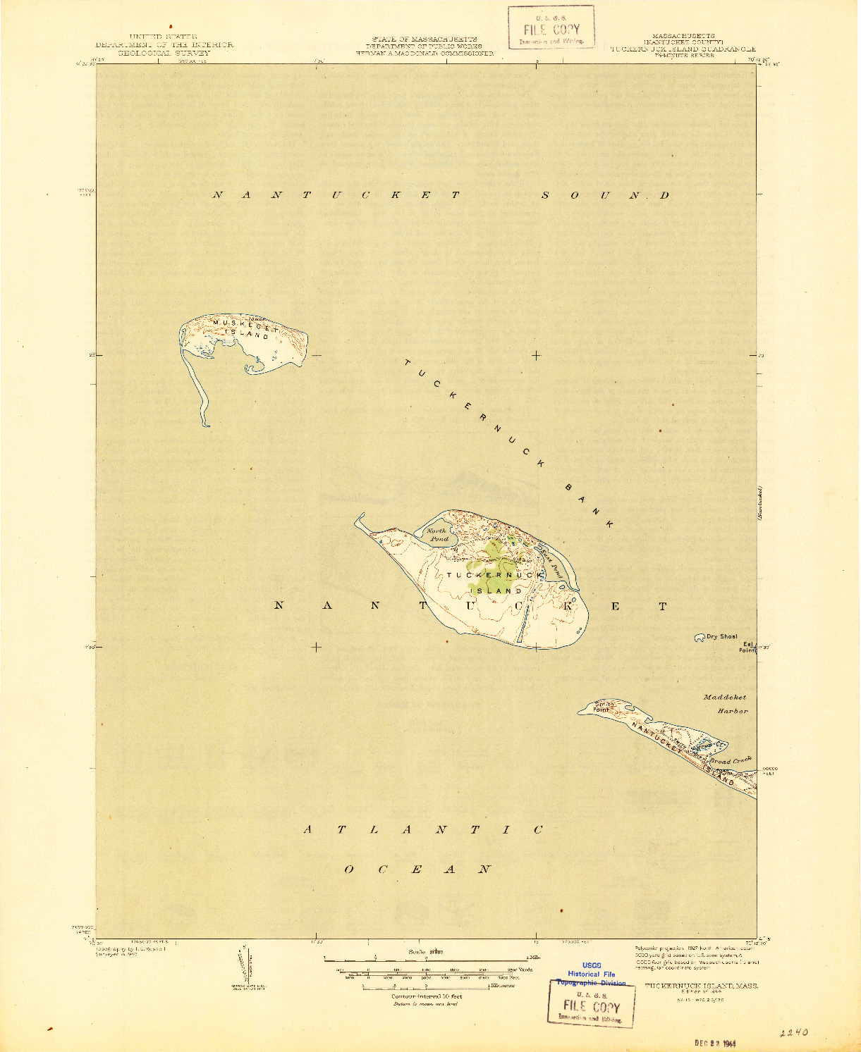 USGS 1:31680-SCALE QUADRANGLE FOR TUCKERNUCK ISLAND, MA 1944
