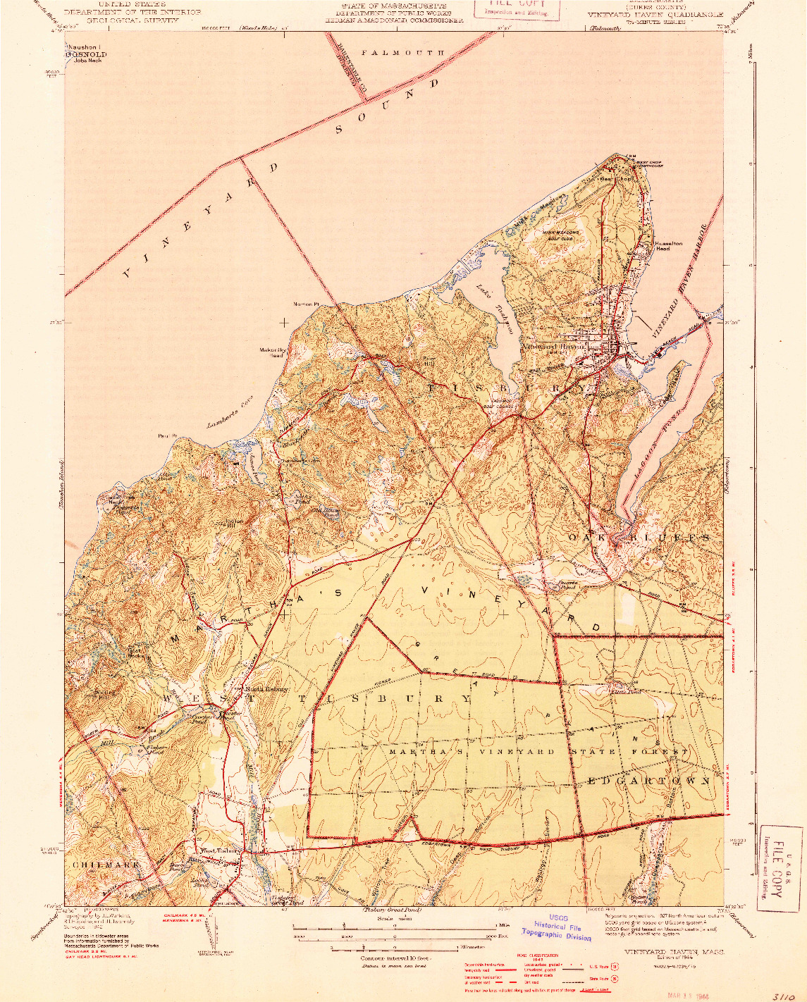 USGS 1:31680-SCALE QUADRANGLE FOR VINEYARD HAVEN, MA 1944