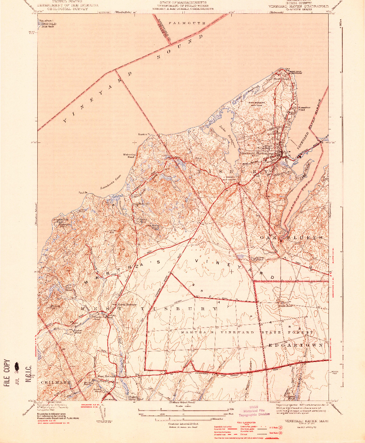 USGS 1:31680-SCALE QUADRANGLE FOR VINEYARD HAVEN, MA 1944