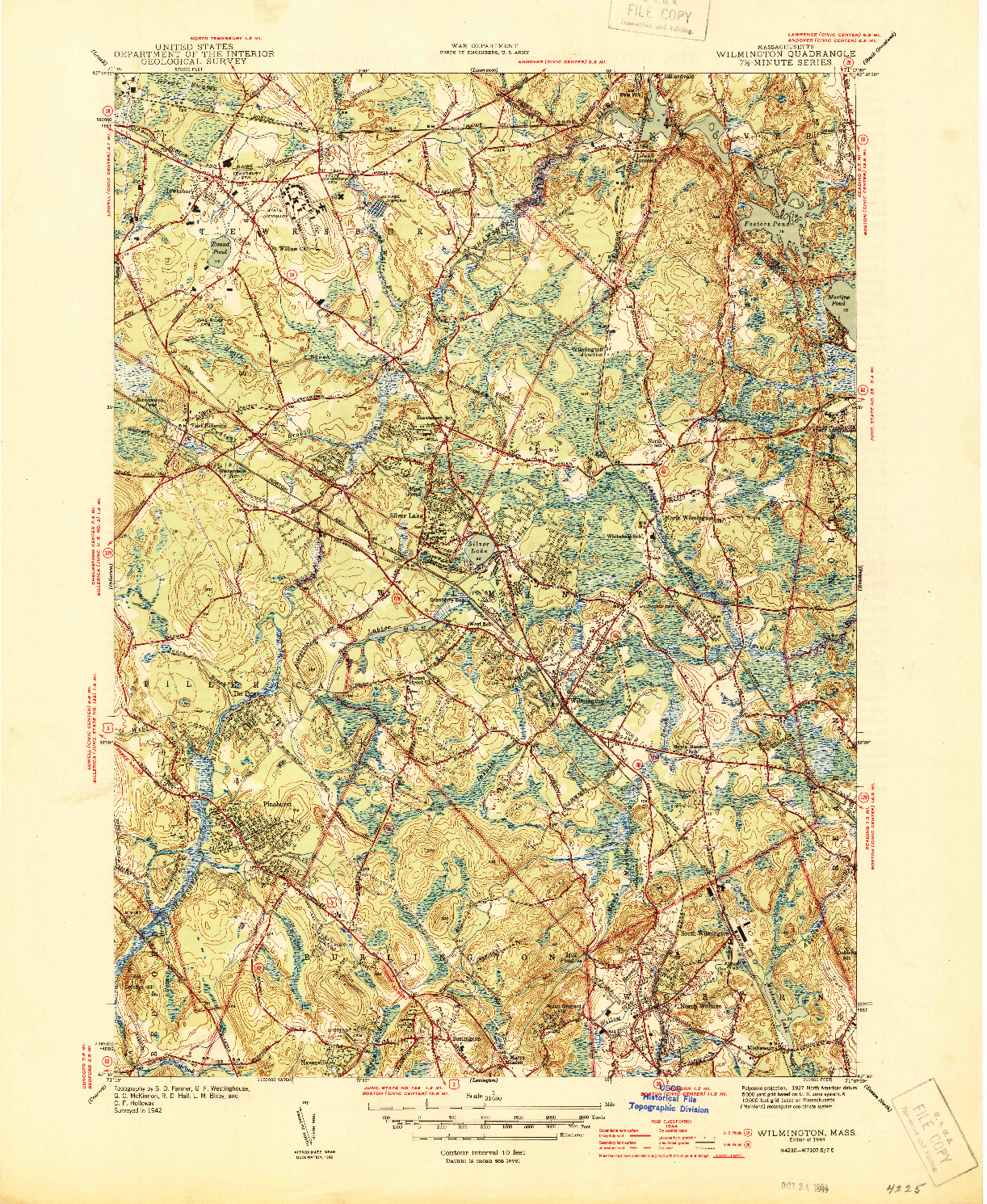 USGS 1:31680-SCALE QUADRANGLE FOR WILMINGTON, MA 1944