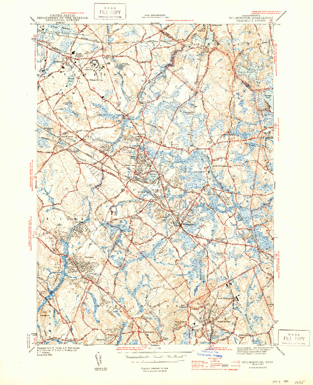 USGS 1:31680-SCALE QUADRANGLE FOR WILMINGTON, MA 1944
