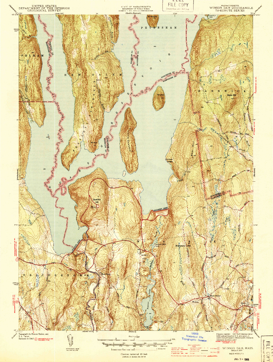 USGS 1:31680-SCALE QUADRANGLE FOR WINSOR DAM, MA 1944