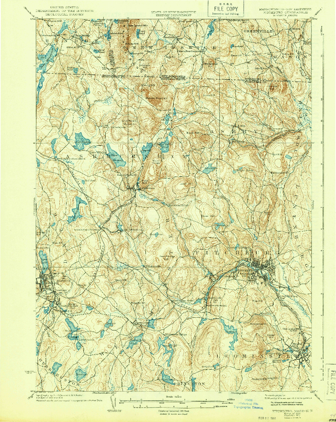 USGS 1:62500-SCALE QUADRANGLE FOR FITCHBURG, MA 1935