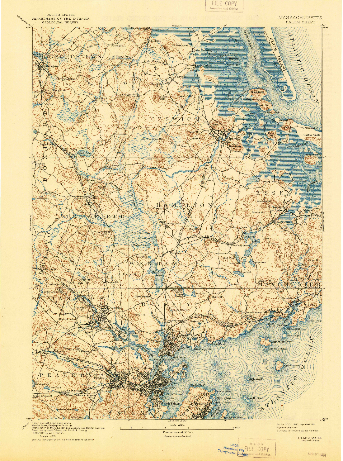 USGS 1:62500-SCALE QUADRANGLE FOR SALEM, MA 1893