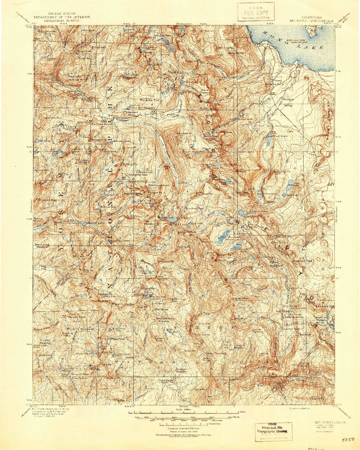 USGS 1:125000-SCALE QUADRANGLE FOR MT. LYELL, CA 1901