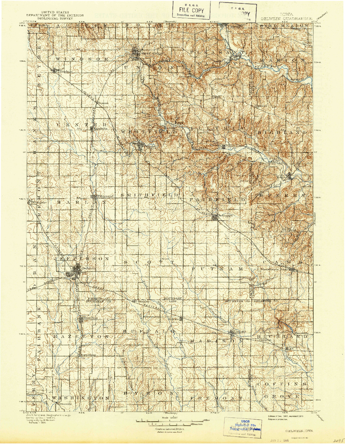 USGS 1:125000-SCALE QUADRANGLE FOR OELWEIN, IA 1901