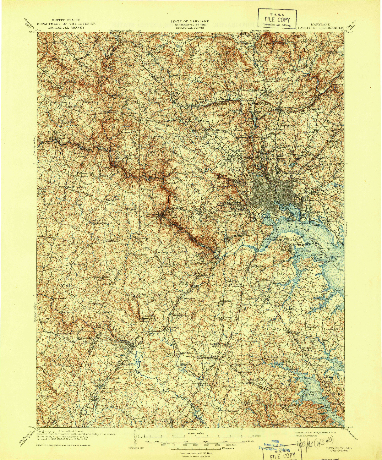 USGS 1:125000-SCALE QUADRANGLE FOR PATAPSCO, MD 1908