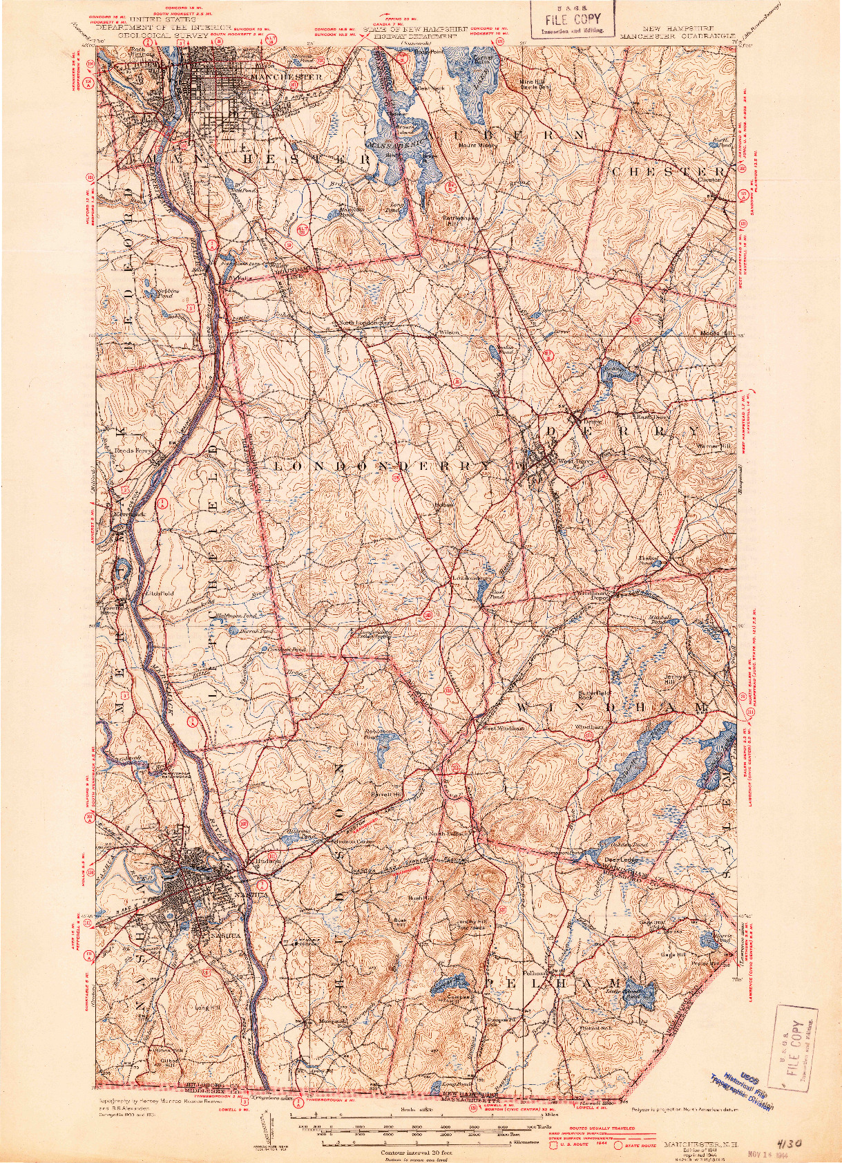 USGS 1:62500-SCALE QUADRANGLE FOR MANCHESTER, NH 1941