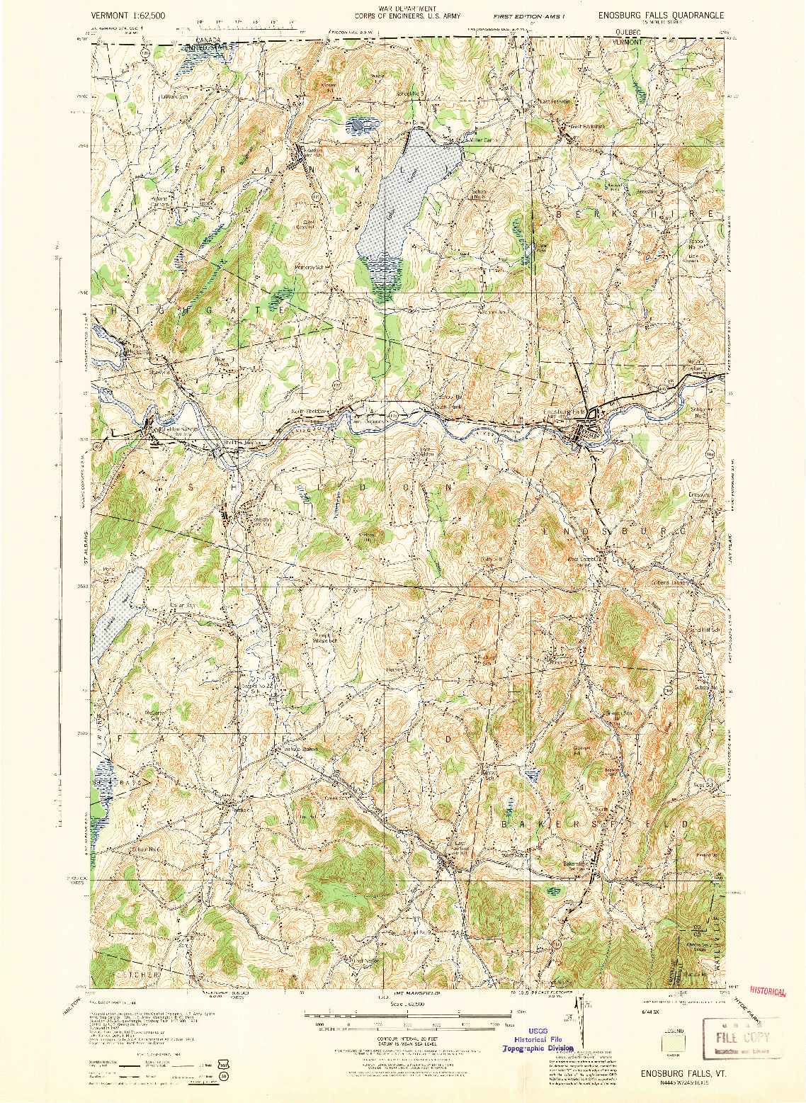 USGS 1:62500-SCALE QUADRANGLE FOR ENOSBURG FALLS, VT 1944