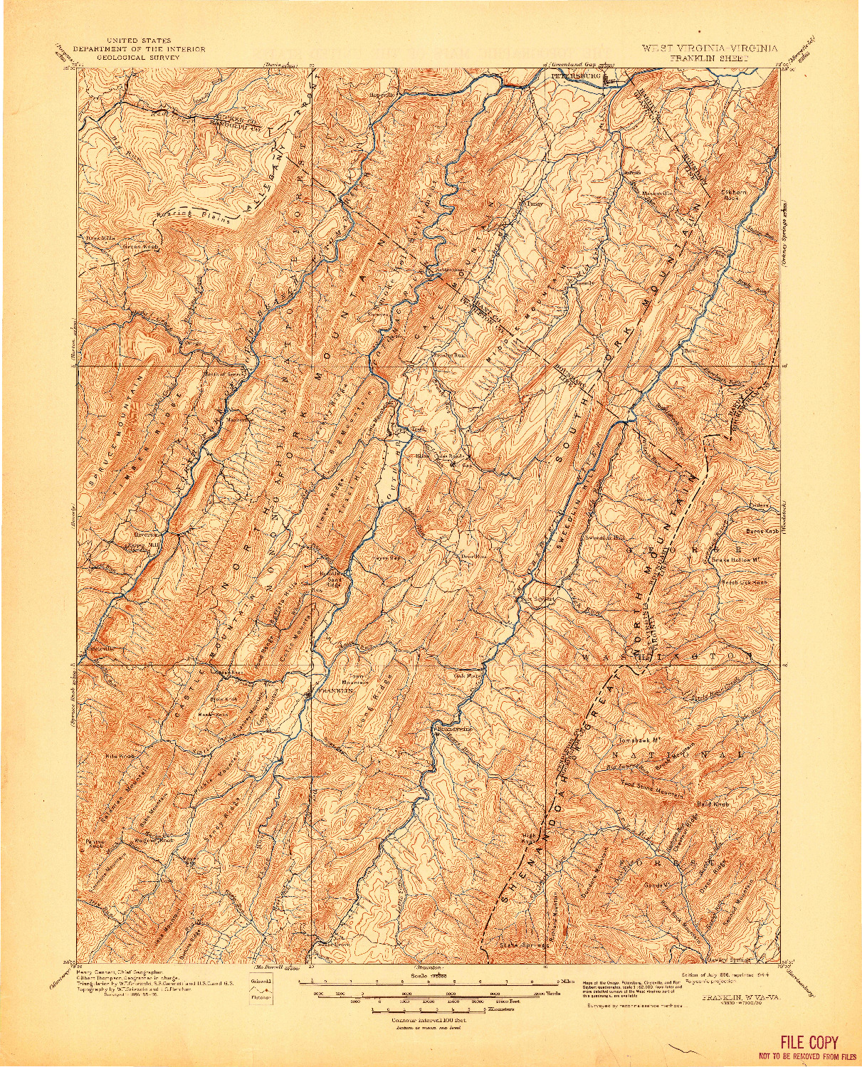 USGS 1:125000-SCALE QUADRANGLE FOR FRANKLIN, WV 1896