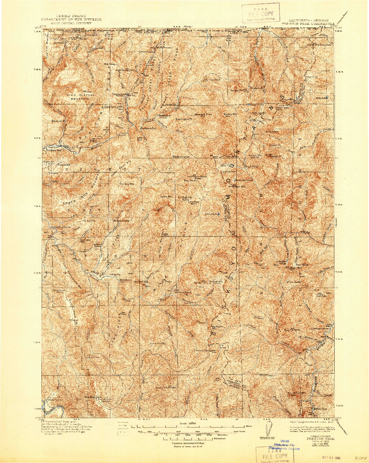 USGS 1:125000-SCALE QUADRANGLE FOR PRESTON PEAK, CA 1922