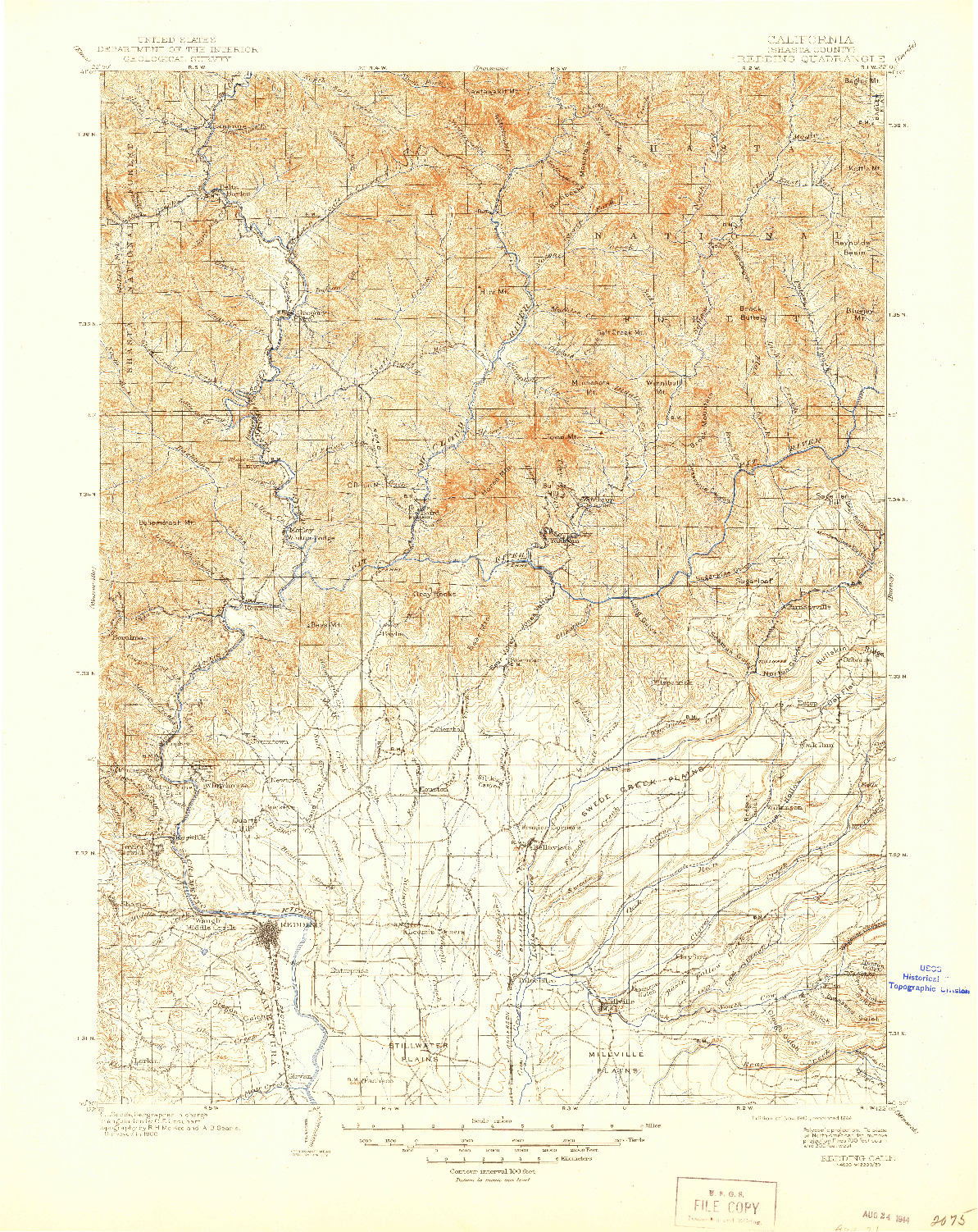 USGS 1:125000-SCALE QUADRANGLE FOR REDDING, CA 1901