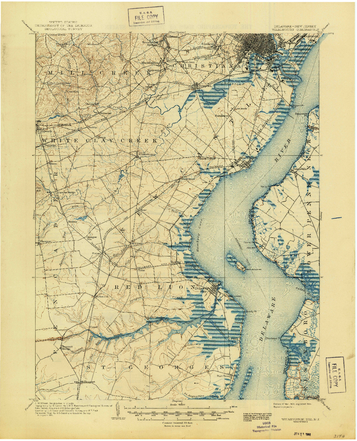 USGS 1:62500-SCALE QUADRANGLE FOR WILMINGTON, DE 1906